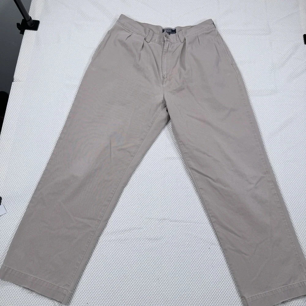 Polo Ralph Lauren Men's Khaki Pleated Chino Pants Vintage Classic Fit 36x32